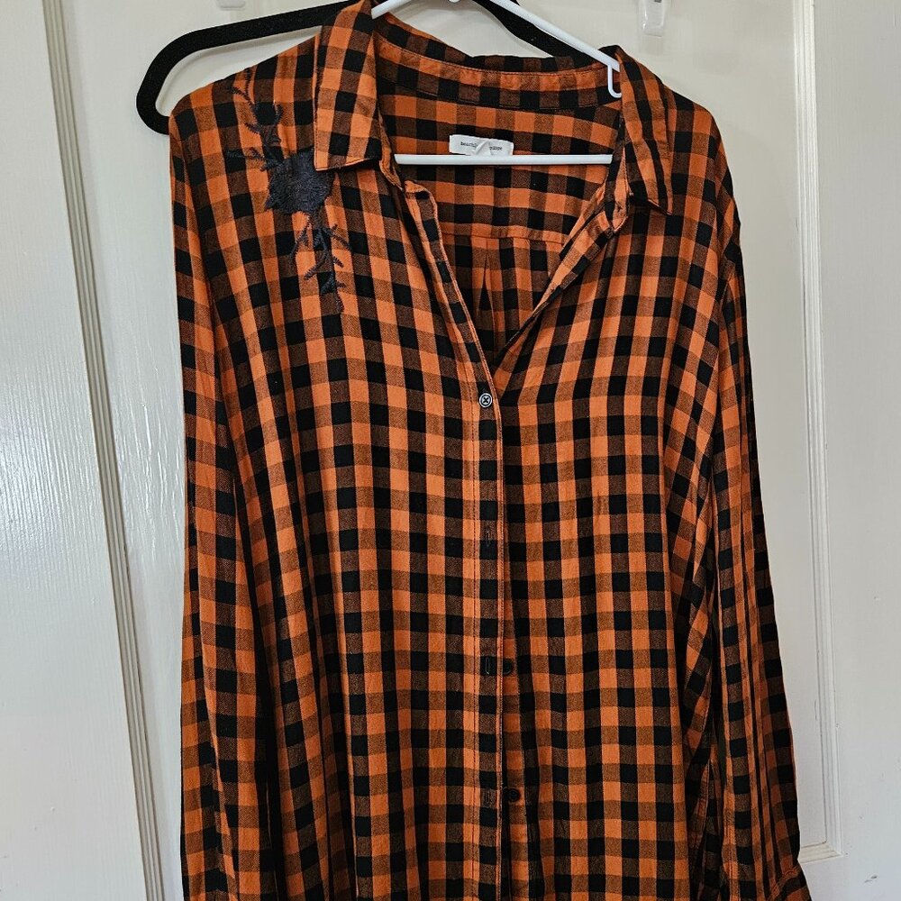 Beach Lunch Lounge Orange Plaid Shirt size XL